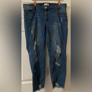 Eloquii Womens Denim Blue Jeans Distressed Skinny Plus Size 16G Raw Edge